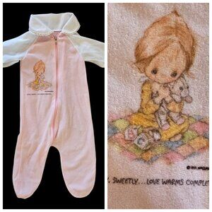 VTG 70s Betsey Clark Baby Girl Sleeper Footie Pajamas Zip Pink Sz Small Betsy C